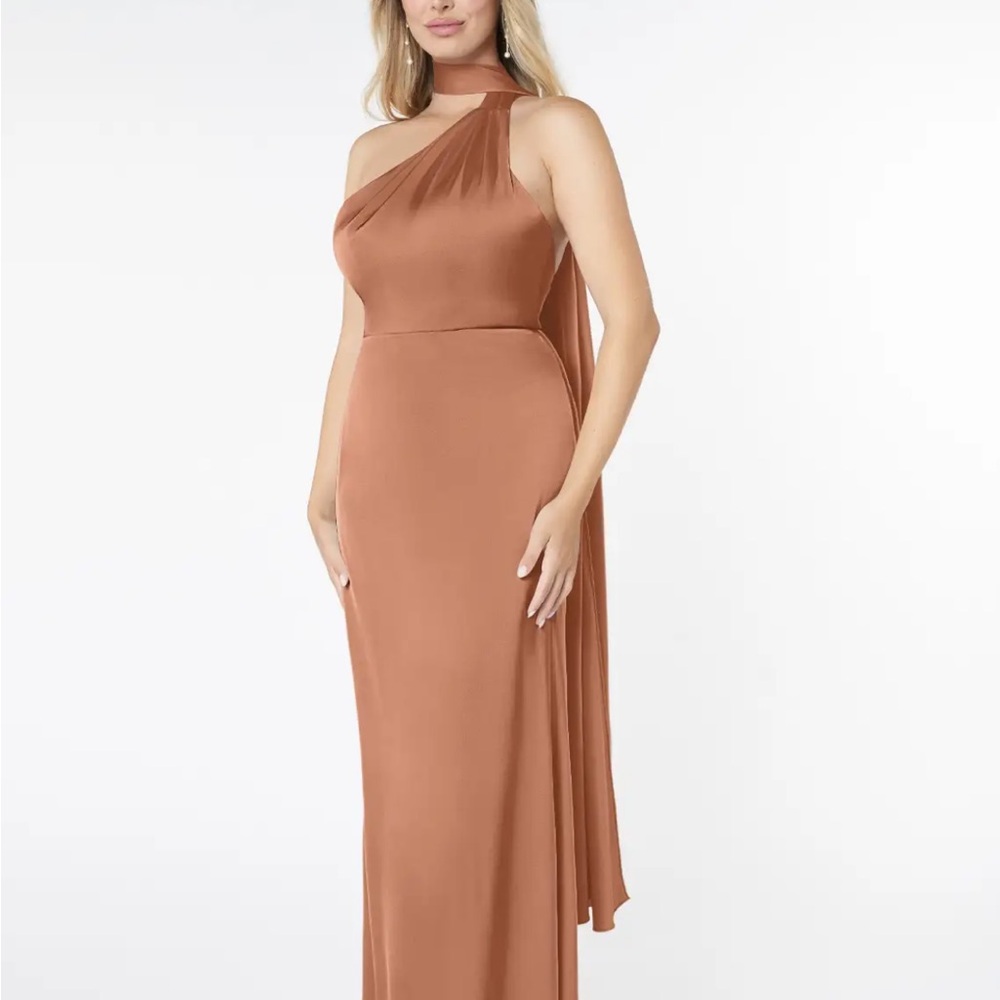 Azazie Tan One Shoulder Gown for Weddings